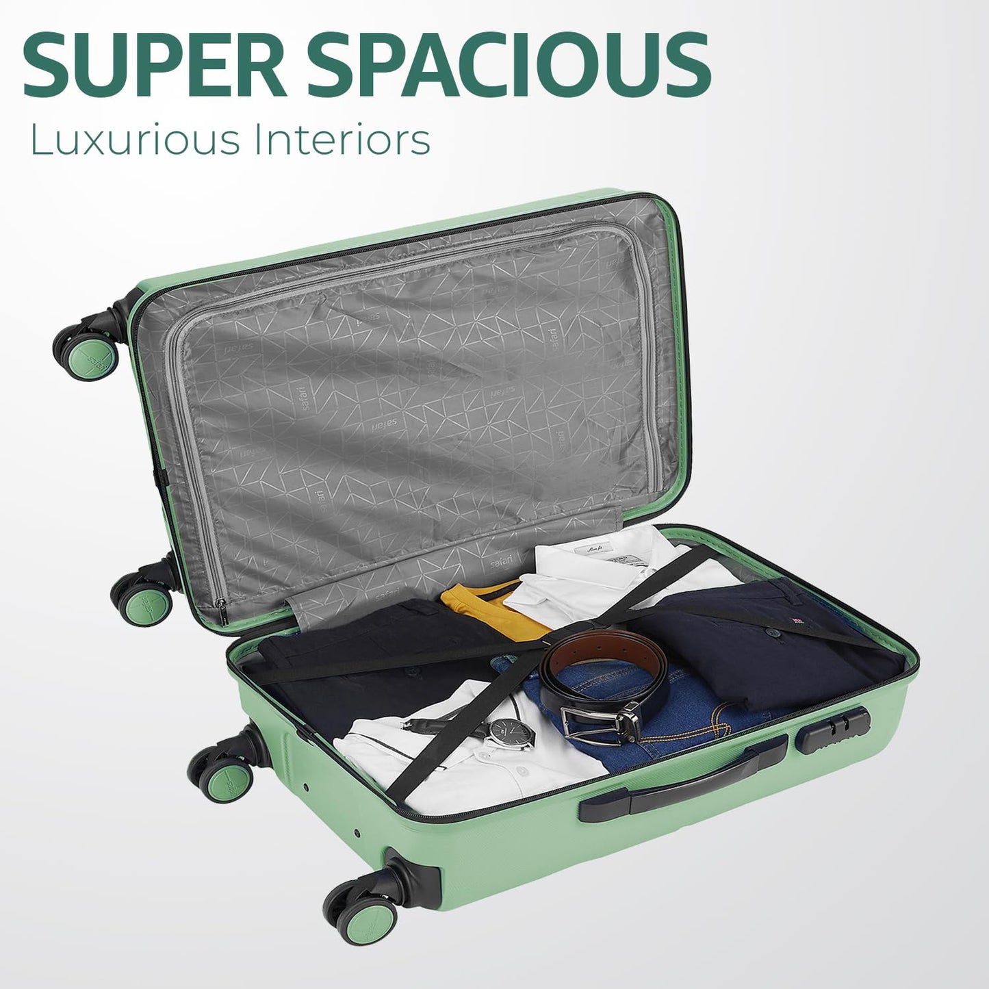 Safari Large Persia 8 Wheels 77cm Checkin Trolley Bag Hard case Polycarbonate 360 Degree Wheeling System Luggage, Travel Bag, Suitcase for Travel, Trolley Bags for Travel, Jade Green 