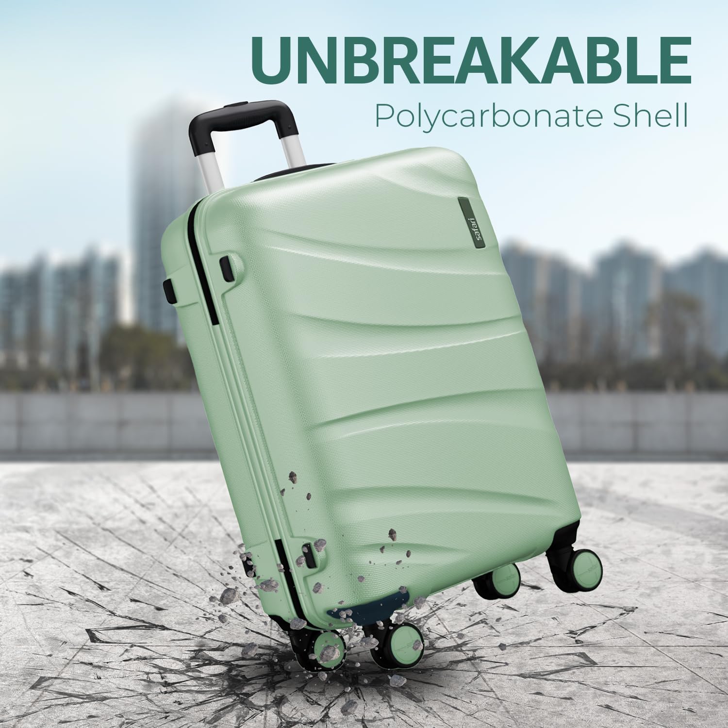Safari Large Persia 8 Wheels 77cm Checkin Trolley Bag Hard case Polycarbonate 360 Degree Wheeling System Luggage, Travel Bag, Suitcase for Travel, Trolley Bags for Travel, Jade Green 