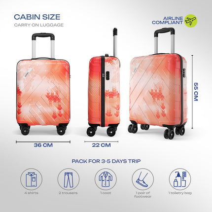 Safari Matrix 8 Wheels 55cm Cabin Size Trolley Bag, Hard Case Polycarbonate, 360 Degree Wheeling Small Carry-on Luggage, Suitcase for Travel, Trolley Bags for Travel, Printed 