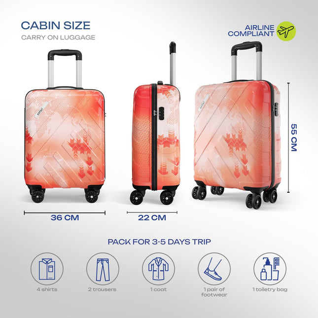 Safari Matrix 8 Wheels 55cm Cabin Size Trolley Bag, Hard Case Polycarbonate, 360 Degree Wheeling Small Carry-on Luggage, Suitcase for Travel, Trolley Bags for Travel, Printed 