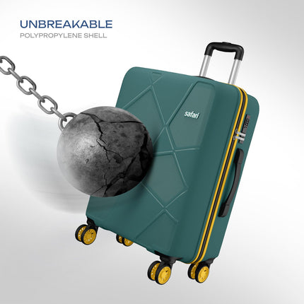 Safari Pentagon Neo 8 Wheels 66Cm Medium Checkin Trolley Bag Hard Case Polypropylene, 360 Degree Wheeling Luggage, Travel Bag, Suitcase for Travel, Trolley Bags for Travel, Sage Green 
