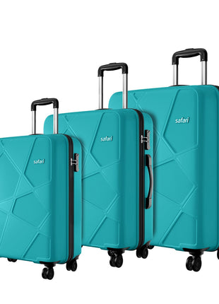 Safari Pentagon Pro 8 Wheels Set of 3 (Cabin + Medium + Large) Trolley Bags, Hard Case Polypropylene, 360º Wheeling Luggage, Suitcase for Travel, Cyan 