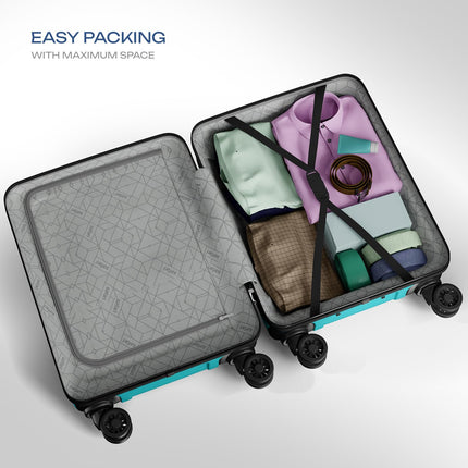 Safari Pentagon Pro 8 Wheels Set of 3 (Cabin + Medium + Large) Trolley Bags, Hard Case Polypropylene, 360º Wheeling Luggage, Suitcase for Travel, Cyan 