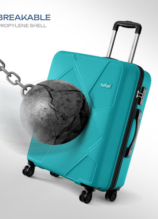 Safari Pentagon Pro 8 Wheels Set of 3 (Cabin + Medium + Large) Trolley Bags, Hard Case Polypropylene, 360º Wheeling Luggage, Suitcase for Travel, Cyan 