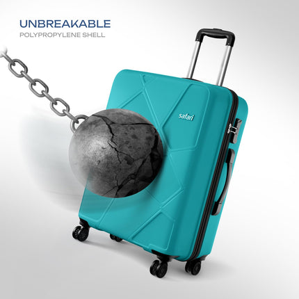 Safari Pentagon Pro 8 Wheels Set of 3 (Cabin + Medium + Large) Trolley Bags, Hard Case Polypropylene, 360º Wheeling Luggage, Suitcase for Travel, Cyan 