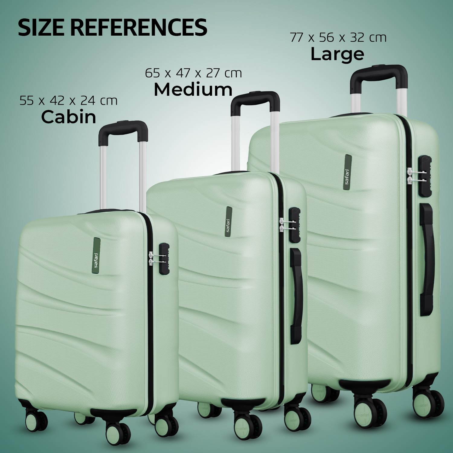 Safari Persia 8 Wheels 65cm Medium Checkin Trolley Bag Hard case Polycarbonate 360 Degree Wheeling System Luggage, Travel Bag, Suitcase for Travel, Trolley Bags for Travel, Jade Green 