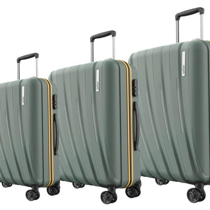 Safari Polyproplyene Hard Shell Cairo 8 Wheels, 5 Years Warranty (Cabin & Check-in) Trolley Spinner Luggage Set of 3, 55Cm, 66Cm & 75Cm, Small, Medium, Large (SAGE Green) 