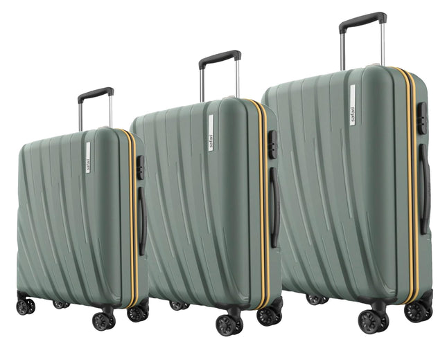 Safari Polyproplyene Hard Shell Cairo 8 Wheels, 5 Years Warranty (Cabin & Check-in) Trolley Spinner Luggage Set of 3, 55Cm, 66Cm & 75Cm, Small, Medium, Large (SAGE Green) 