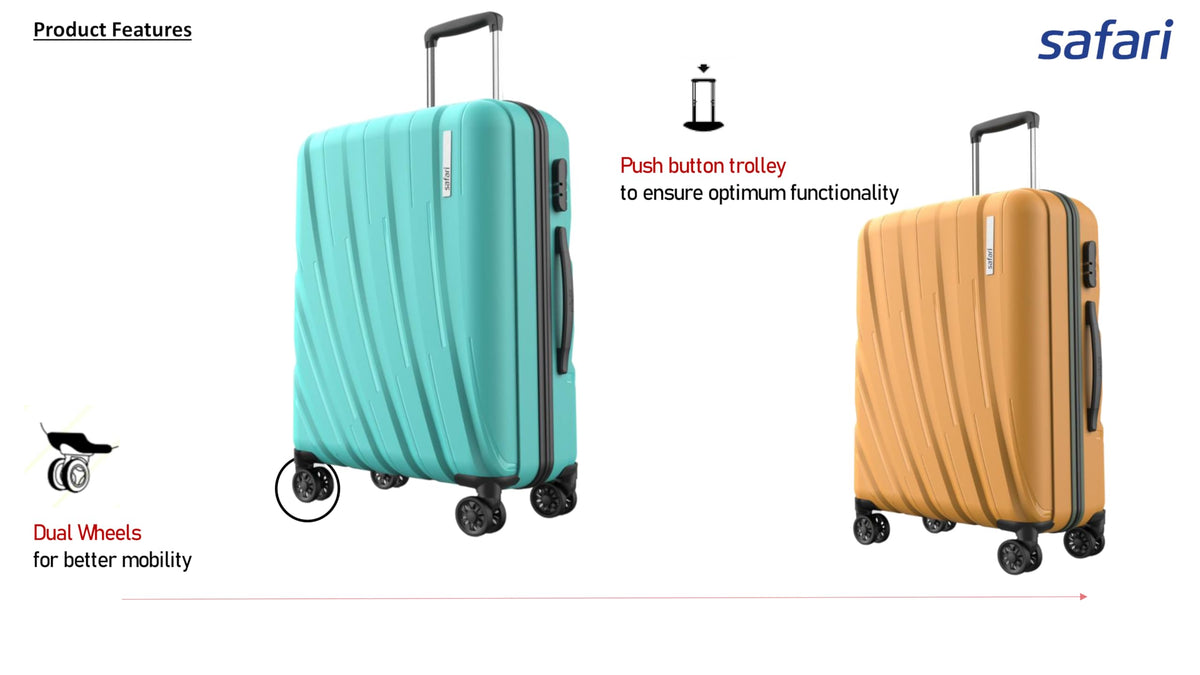 Safari Polyproplyene Hard Shell Cairo 8 Wheels, 5 Years Warranty (Cabin & Check-in) Trolley Spinner Luggage Set of 3, 55Cm, 66Cm & 75Cm, Small, Medium, Large (SAGE Green) 
