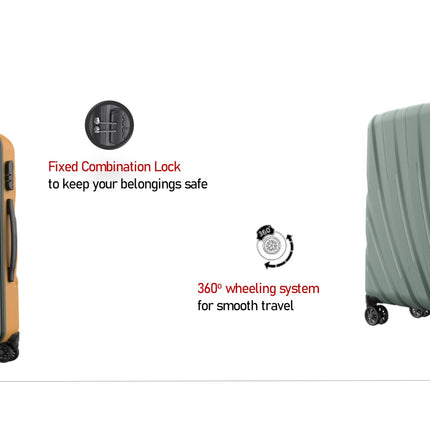 Safari Polyproplyene Hard Shell Cairo 8 Wheels, 5 Years Warranty (Cabin & Check-in) Trolley Spinner Luggage Set of 3, 55Cm, 66Cm & 75Cm, Small, Medium, Large (SAGE Green) 