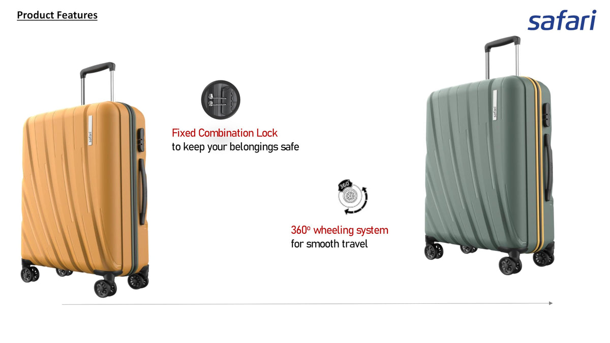 Safari Polyproplyene Hard Shell Cairo 8 Wheels, 5 Years Warranty (Cabin & Check-in) Trolley Spinner Luggage Set of 3, 55Cm, 66Cm & 75Cm, Small, Medium, Large (SAGE Green) 