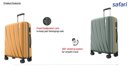 Safari Polyproplyene Hard Shell Cairo 8 Wheels, 5 Years Warranty (Cabin & Check-in) Trolley Spinner Luggage Set of 3, 55Cm, 66Cm & 75Cm, Small, Medium, Large (SAGE Green) 