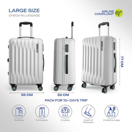 Safari Ray Neo 8 Wheels 77cm Large Size Check-in Trolley Bag, Hard Case Polycarbonate 360 Degree Wheeling Luggage for Men & Women, Travel Bag, Suitcase for Travel, Trolley Bags for Travel, Cloud Grey 