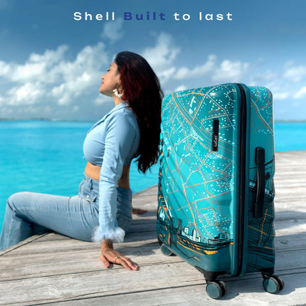 Safari Select Brooklyn 55 Cms Cabin Trolley Bag Hard Case Polycarbonate 8 Wheels with 360 Degree Rotation, Recessed TSA Lock, Anti-Theft Zipper, Trolley Bags for Travel, Suitcase for Travel, Teal 