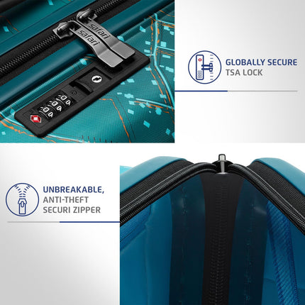 Safari Select Brooklyn 55 Cms Cabin Trolley Bag Hard Case Polycarbonate 8 Wheels with 360 Degree Rotation, Recessed TSA Lock, Anti-Theft Zipper, Trolley Bags for Travel, Suitcase for Travel, Teal 