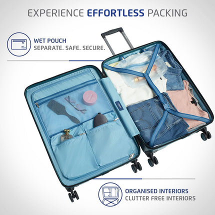 Safari Select Brooklyn 55 Cms Cabin Trolley Bag Hard Case Polycarbonate 8 Wheels with 360 Degree Rotation, Recessed TSA Lock, Anti-Theft Zipper, Trolley Bags for Travel, Suitcase for Travel, Teal 