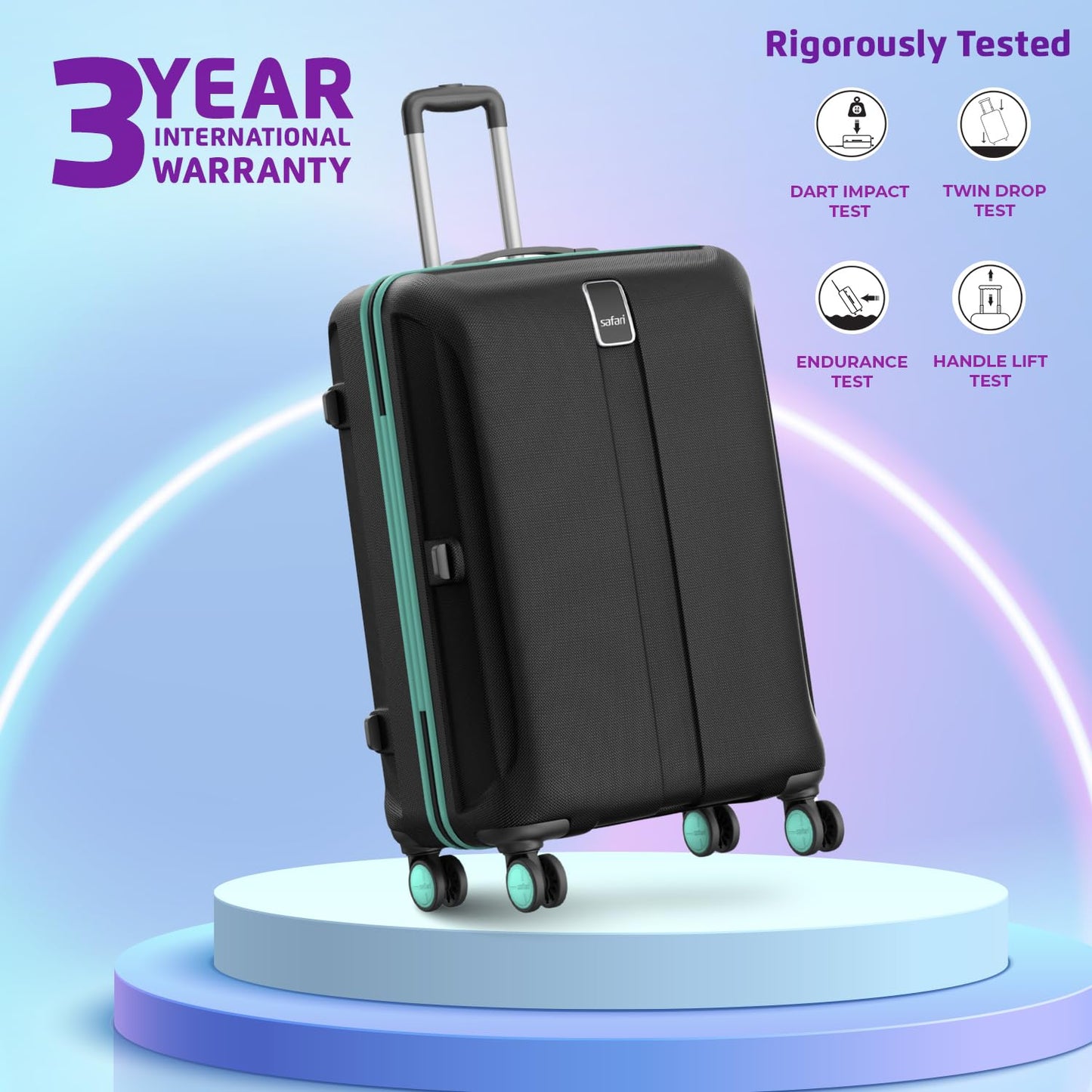 Safari Thorium Neo 8 Wheels 55 Cm Small Cabin Trolley Bag Hard Case Polycarbonate 360 Degree Wheeling System Luggage, Trolley Bags for Travel, Suitcase for Travel, Black 