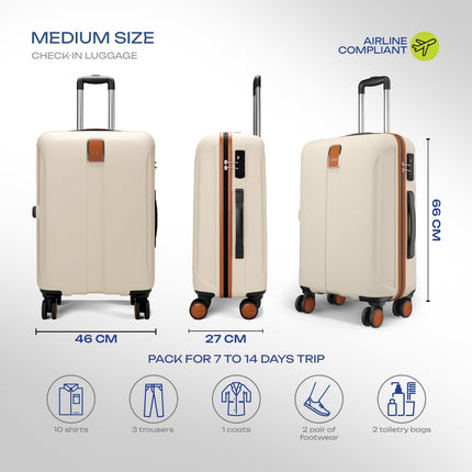 Safari Thorium Royale 8 Wheels 66cm Medium Size Trolley Bag Hard Case Checkin Polycarbonate Luggage, TSA Lock, Wet Pouch Organized Interior, Suitcase for Travel, Trolley Bags for Travel, Vanilla Tan 
