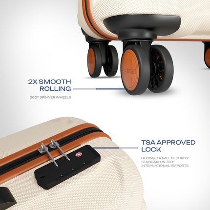 Safari Thorium Royale 8 Wheels 66cm Medium Size Trolley Bag Hard Case Checkin Polycarbonate Luggage, TSA Lock, Wet Pouch Organized Interior, Suitcase for Travel, Trolley Bags for Travel, Vanilla Tan 