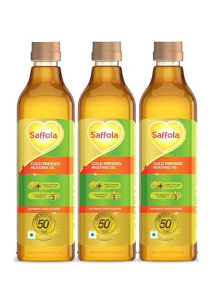 Saffola Cold Pressed Mustard Oil Omega 3 Cholesterol Support 1L Pack of 3 