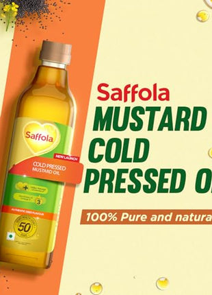 Saffola Cold Pressed Mustard Oil Omega 3 Cholesterol Support 1L Pack of 3 