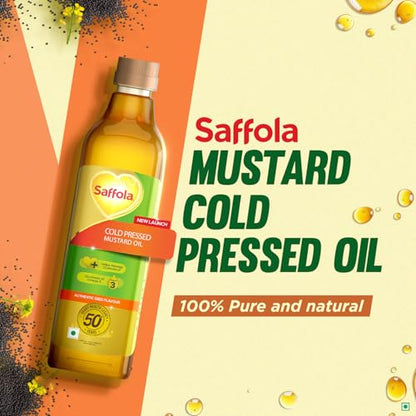 Saffola Cold Pressed Mustard Oil Omega 3 Cholesterol Support 1L Pack of 3 
