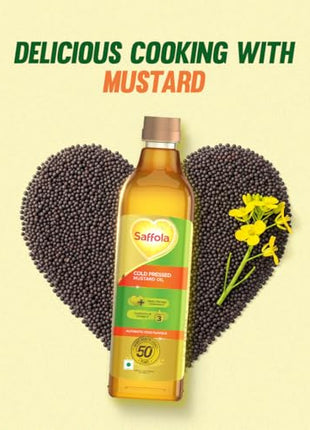 Saffola Cold Pressed Mustard Oil Omega 3 Cholesterol Support 1L Pack of 3 
