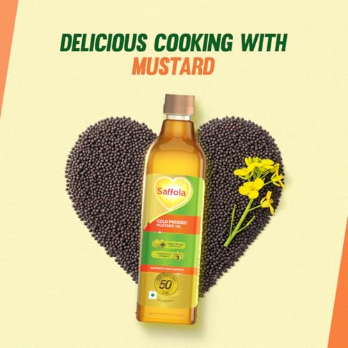 Saffola Cold Pressed Mustard Oil Omega 3 Cholesterol Support 1L Pack of 3 
