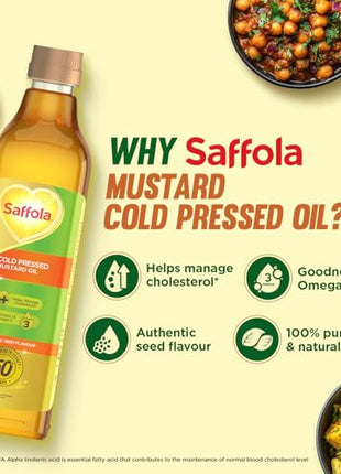 Saffola Cold Pressed Mustard Oil Omega 3 Cholesterol Support 1L Pack of 3 