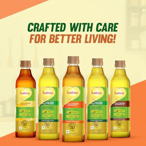 Saffola Cold Pressed Mustard Oil Omega 3 Cholesterol Support 1L Pack of 3 