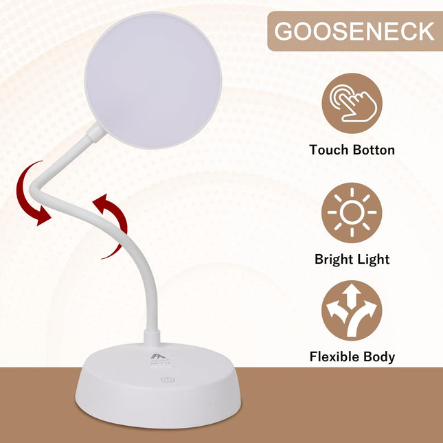 SaleOn Rechargeable Desk Lamp 6 Month Warranty with USB Type-C | 360° Adjustable Gooseneck Study Light | Touch Control Table Lamp with Mobile Stand | 3 Color Modes | Eye Protection 