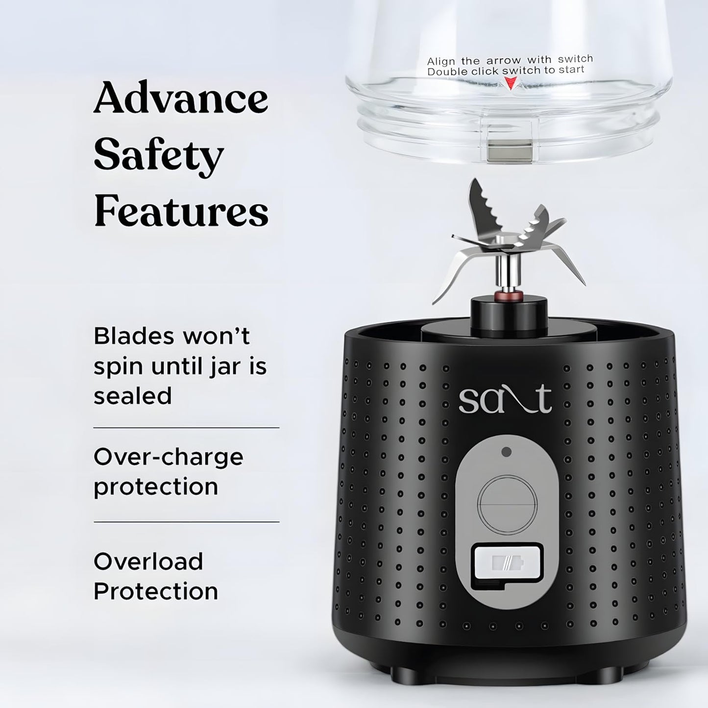 Salt PureBlend Sport Portable Blender for Smoothies, Protein Shakes, Crushing Ice | Sipper Lid | 4000 mAh Battery, USB-C Port | 230W Motor | 400 ML (Black) 