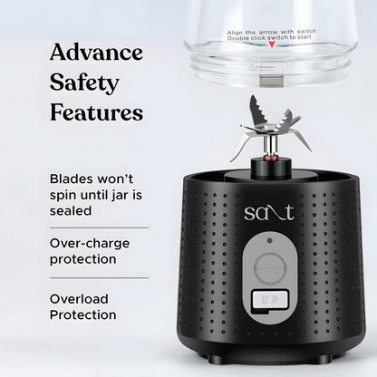Salt PureBlend Sport Portable Blender for Smoothies, Protein Shakes, Crushing Ice | Sipper Lid | 4000 mAh Battery, USB-C Port | 230W Motor | 400 ML (Black) 
