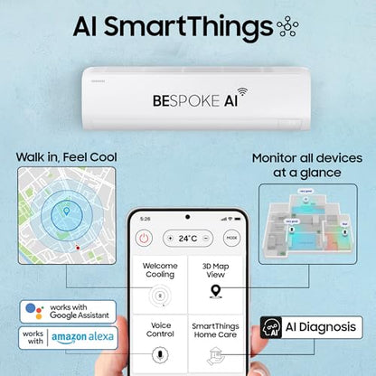 Samsung 1.5 Ton 3 Star AI Inverter Smart Split AC (WiFi, Energy Saving, Voice Control, Powerful Cooling, Copper, Digital Inverter, 4 Way swing, 5 Step Convertible, BESPOKE AI AR50F18D1LHNNA) 