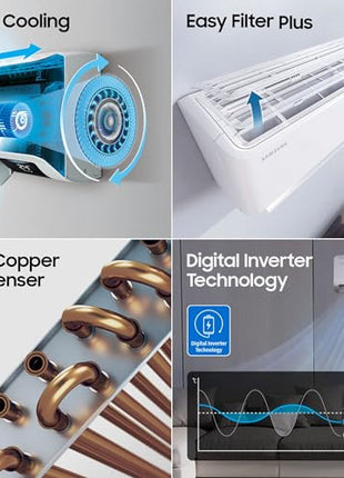 Samsung 1 Ton 3 Star Digital Inverter Split AC (Faster & Powerful Cooling even at 58 Degree C, 100% Copper, 5 year comprehensive warranty, 5 Step Convertible, AR50F12D0LHNNA, White) 