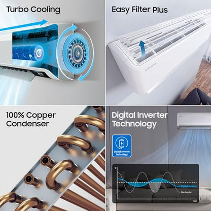 Samsung 1 Ton 3 Star Digital Inverter Split AC (Faster & Powerful Cooling even at 58 Degree C, 100% Copper, 5 year comprehensive warranty, 5 Step Convertible, AR50F12D0LHNNA, White) 