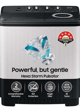 Samsung 10.5 kg, 5 star, Semi-Automatic Top Load Washing Machine (WT10C4260GG/TL, Air Turbo Drying, Light Gray,) 