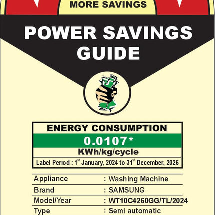 Samsung 10.5 kg, 5 star, Semi-Automatic Top Load Washing Machine (WT10C4260GG/TL, Air Turbo Drying, Light Gray,) 