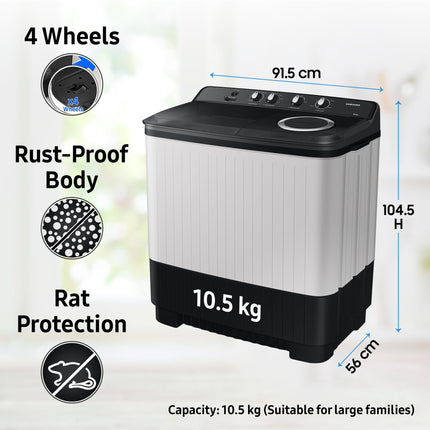 Samsung 10.5 kg, 5 star, Semi-Automatic Top Load Washing Machine (WT10C4260GG/TL, Air Turbo Drying, Light Gray,) 