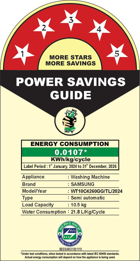 Samsung 10.5 kg, 5 star, Semi-Automatic Top Load Washing Machine (WT10C4260GG/TL, Air Turbo Drying, Light Gray,) 