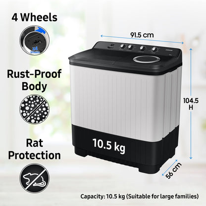 Samsung 10.5 kg, 5 star, Semi-Automatic Top Load Washing Machine (WT10C4260GG/TL, Air Turbo Drying, Light Gray,) 