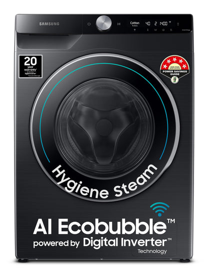 Samsung 11 kg, AI Control, Super Speed, Wi-Fi, Hygiene Steam with Inbuilt Heater, Digital Inverter, Fully-Automatic Front Load Washing Machine (WW11CG604DLBTL, BLACK CAVIAR) 