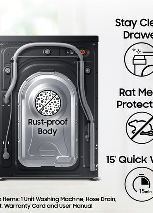 Samsung 11 kg, AI Control, Super Speed, Wi-Fi, Hygiene Steam with Inbuilt Heater, Digital Inverter, Fully-Automatic Front Load Washing Machine (WW11CG604DLBTL, BLACK CAVIAR) 