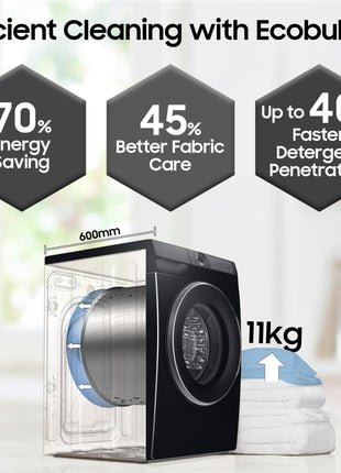 Samsung 11 kg, AI Control, Super Speed, Wi-Fi, Hygiene Steam with Inbuilt Heater, Digital Inverter, Fully-Automatic Front Load Washing Machine (WW11CG604DLBTL, BLACK CAVIAR) 