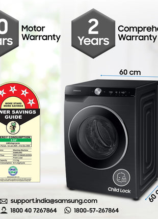 Samsung 11 kg, AI Control, Super Speed, Wi-Fi, Hygiene Steam with Inbuilt Heater, Digital Inverter, Fully-Automatic Front Load Washing Machine (WW11CG604DLBTL, BLACK CAVIAR) 