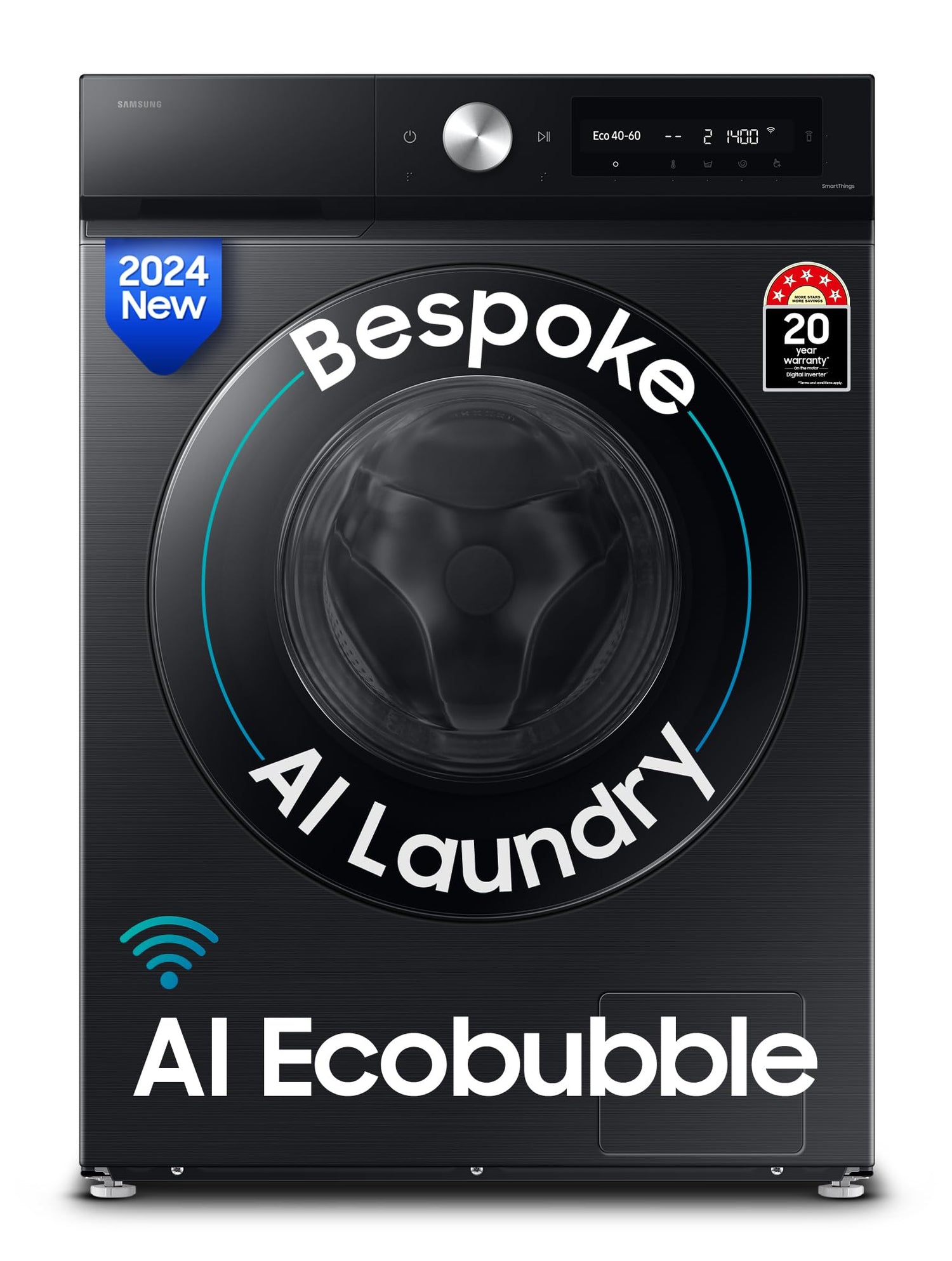 Samsung 12 kg, 5 Star, AI Control, Super Speed, Wi-Fi, Hygiene Steam with Inbuilt Heater, Digital Inverter, Fully-Automatic Front Load Washing Machine (WW12DB7B24GBTL, Black) 