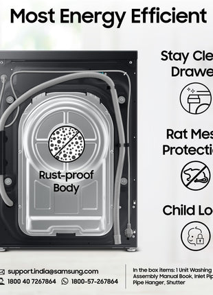 Samsung 12 kg, 5 Star, AI Control, Super Speed, Wi-Fi, Hygiene Steam with Inbuilt Heater, Digital Inverter, Fully-Automatic Front Load Washing Machine (WW12DB7B24GBTL, Black) 