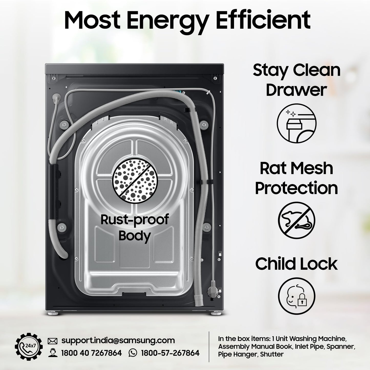 Samsung 12 kg, 5 Star, AI Control, Super Speed, Wi-Fi, Hygiene Steam with Inbuilt Heater, Digital Inverter, Fully-Automatic Front Load Washing Machine (WW12DB7B24GBTL, Black) 