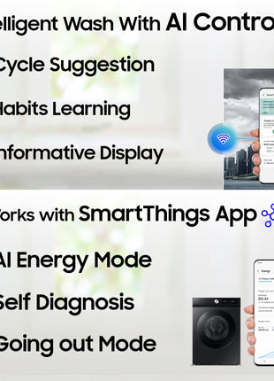 Samsung 12 kg, 5 Star, AI Control, Super Speed, Wi-Fi, Hygiene Steam with Inbuilt Heater, Digital Inverter, Fully-Automatic Front Load Washing Machine (WW12DB7B24GBTL, Black) 