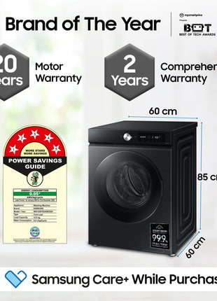 Samsung 12 kg, 5 Star, AI Control, Super Speed, Wi-Fi, Hygiene Steam with Inbuilt Heater, Digital Inverter, Fully-Automatic Front Load Washing Machine (WW12DB7B24GBTL, Black) 